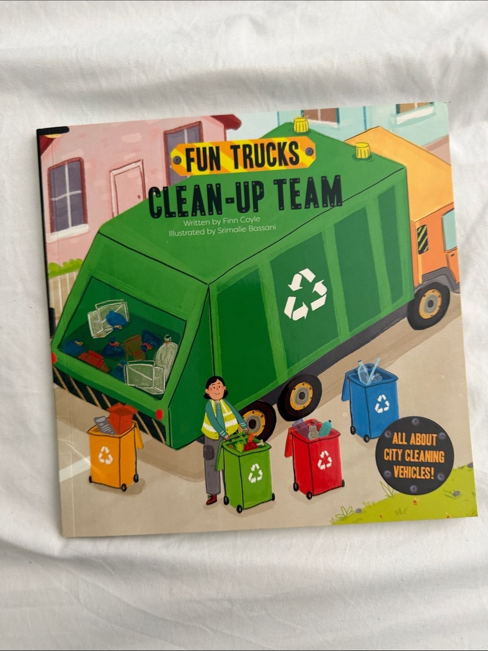 Fun Trucks Clean-Up Team Children's Book - Green Garbage Truck